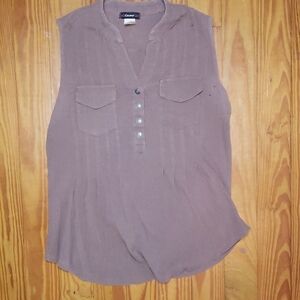 Cocomo Sleeveless Button Henley Tank Top - Brown